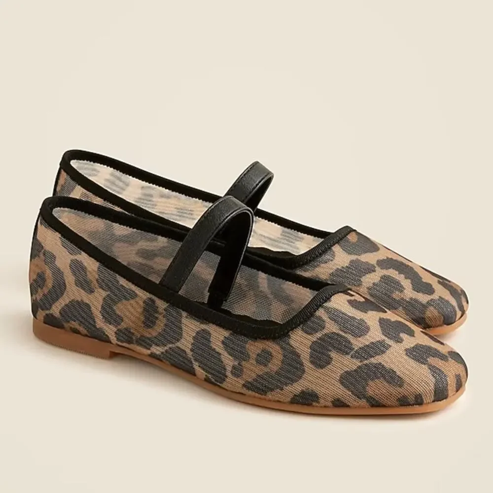 J.Crew Crewcuts Girls Ballet Flats Leopard Print Mesh Size K13 NWOT